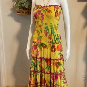 Like New, Worn Once, FARM Rio Delicate Fruit Garden Halter Maxi Dress, XS